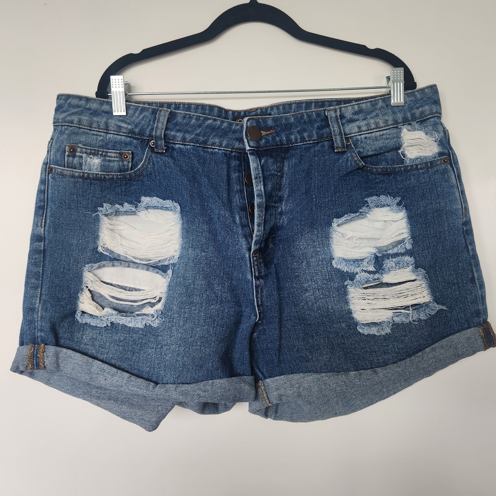 Forever 21 Ripped Dark Blue Denim Shorts